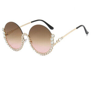 Round Half Frame Decorative Sunglasses In Brown